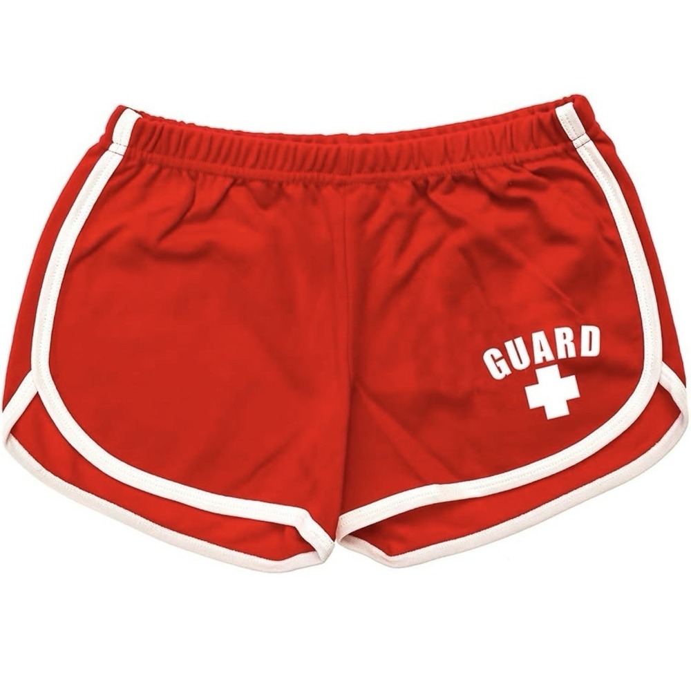 BLARIX Red Lifeguard Booty Shorts Sz M New Beachwear Logo Cotton Athletic #F